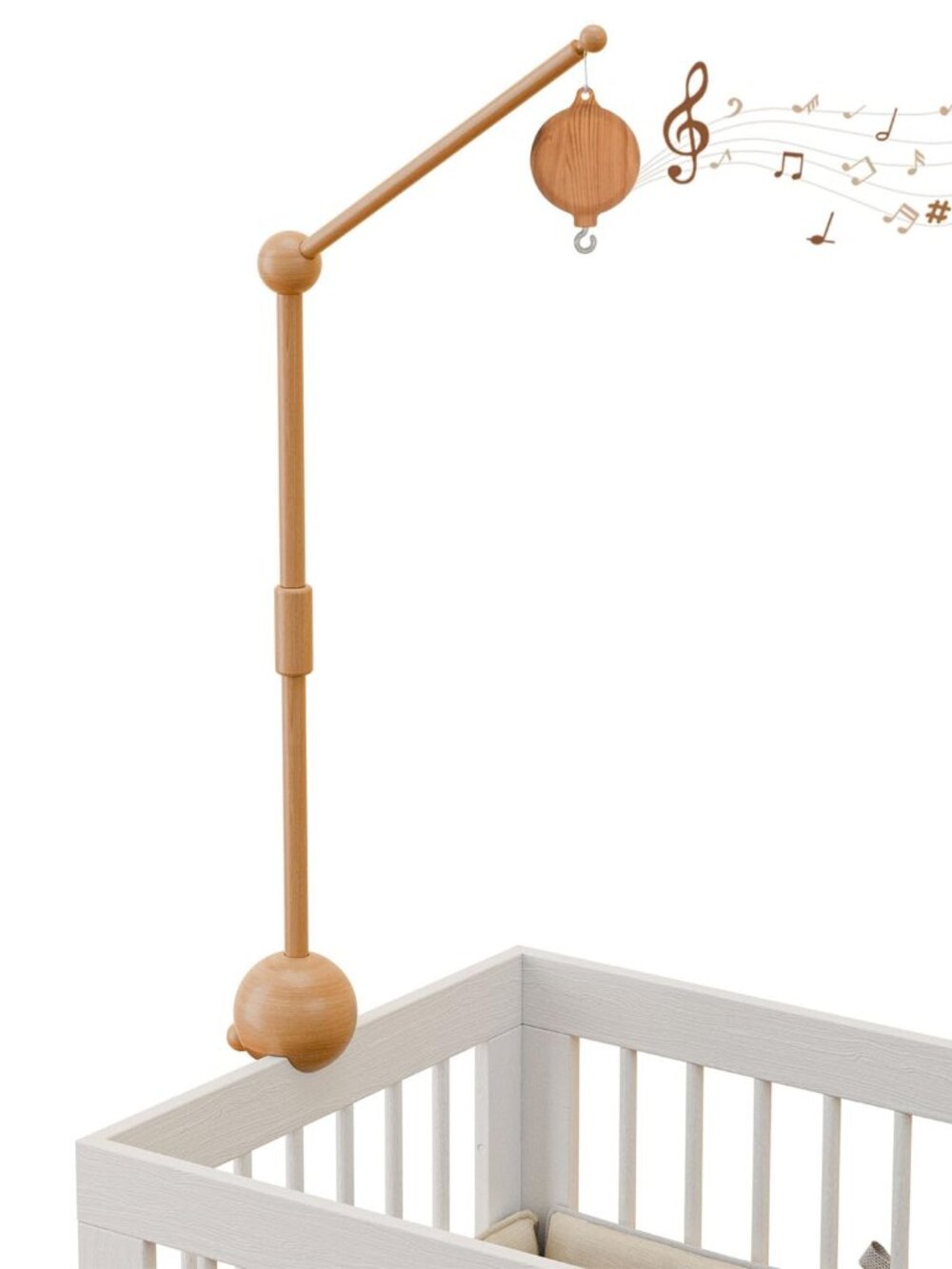 Crib Mobile Arm with Music Box,32.5 Inch Crib Mobile Stand,Wooden Mobile Arm for